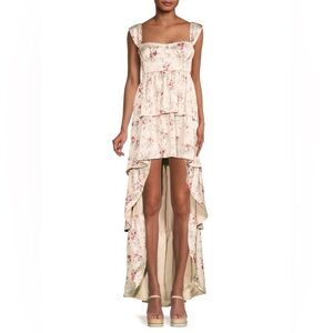 NWT! WeWoreWhat (4) Bustier High-Low Maxi Dainty Floral Dress- Almond Milk Cream